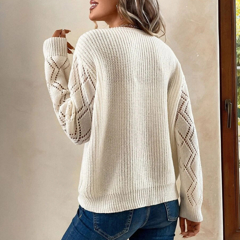 Damen V-Ausschnitt Langarm Gestrickter Pullover