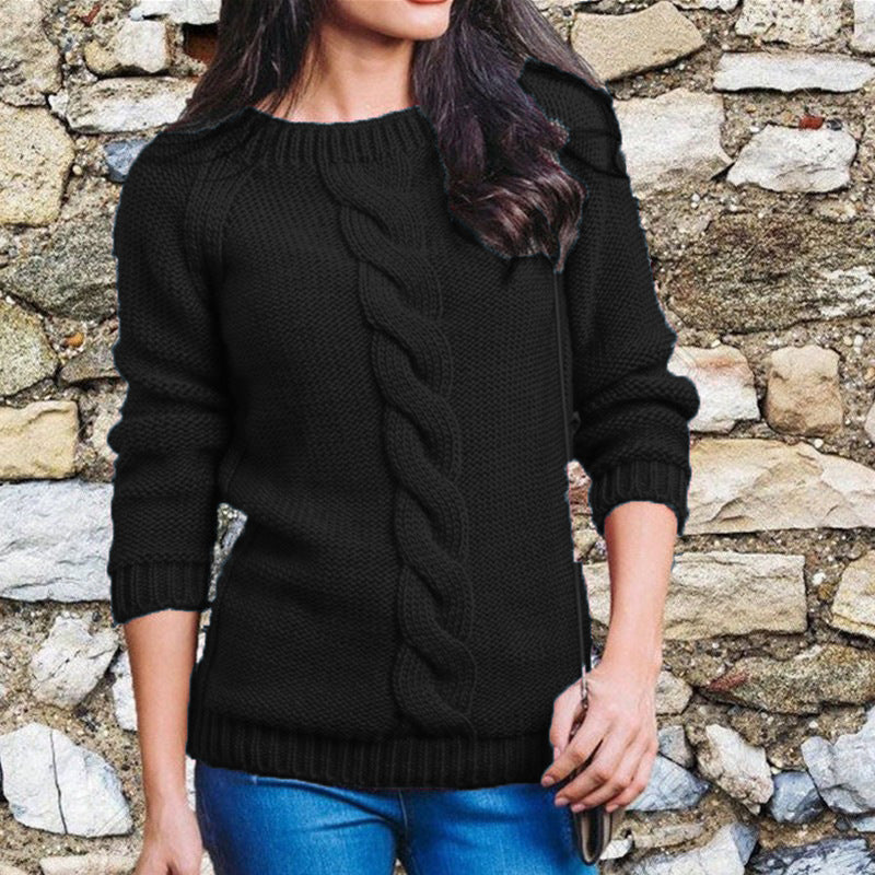 Tau Geflochtene Details Rundhals Langarmpullover