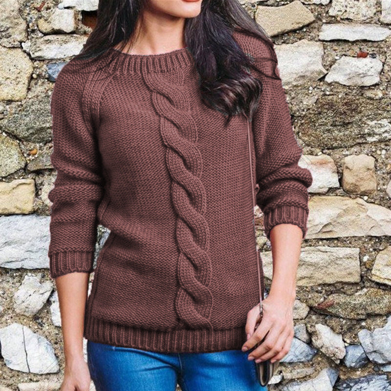 Tau Geflochtene Details Rundhals Langarmpullover
