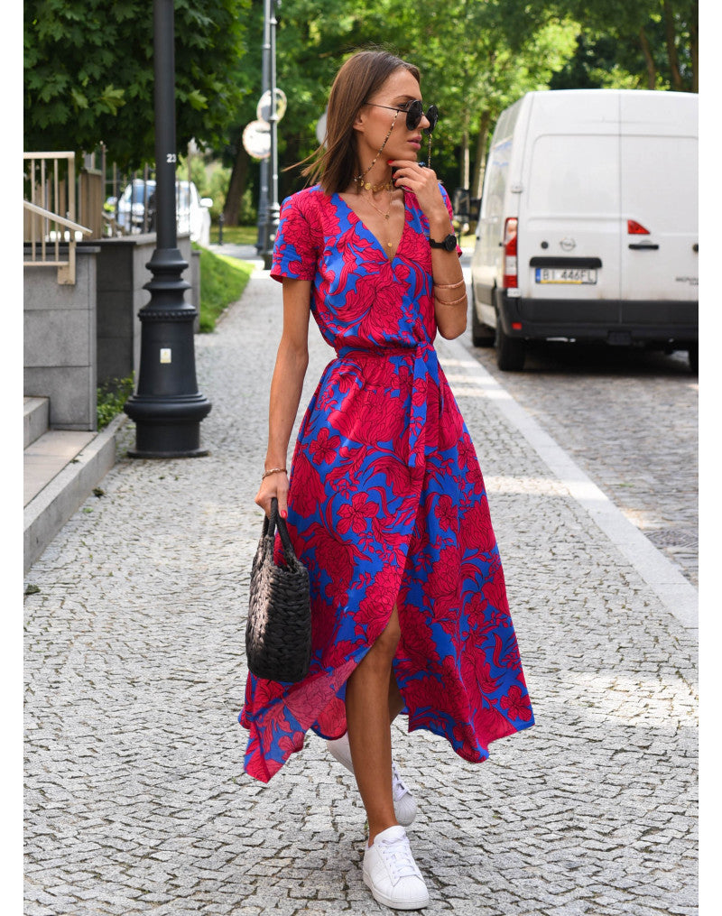 Acadia - Damen Midi Kleid mit kurzen Ärmeln und Blumenmuster