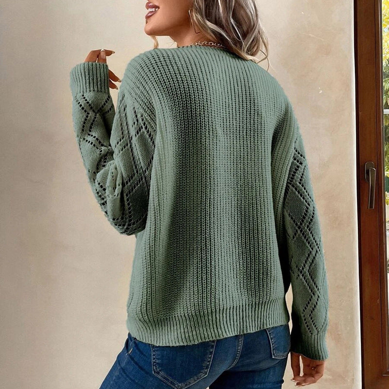 Damen V-Ausschnitt Langarm Gestrickter Pullover