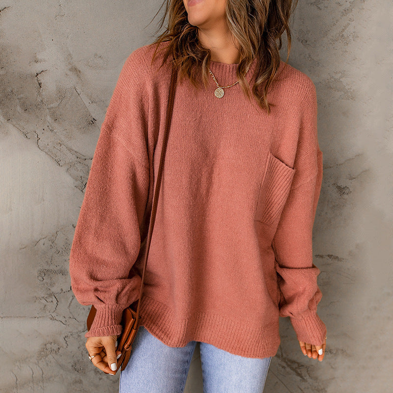 Rundhals Langarm Lässiger Pullover