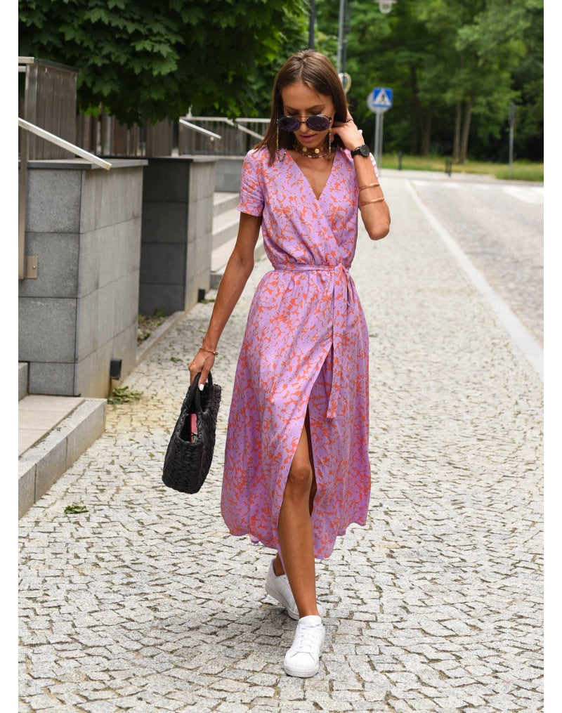 Acadia - Damen Midi Kleid mit kurzen Ärmeln und Blumenmuster