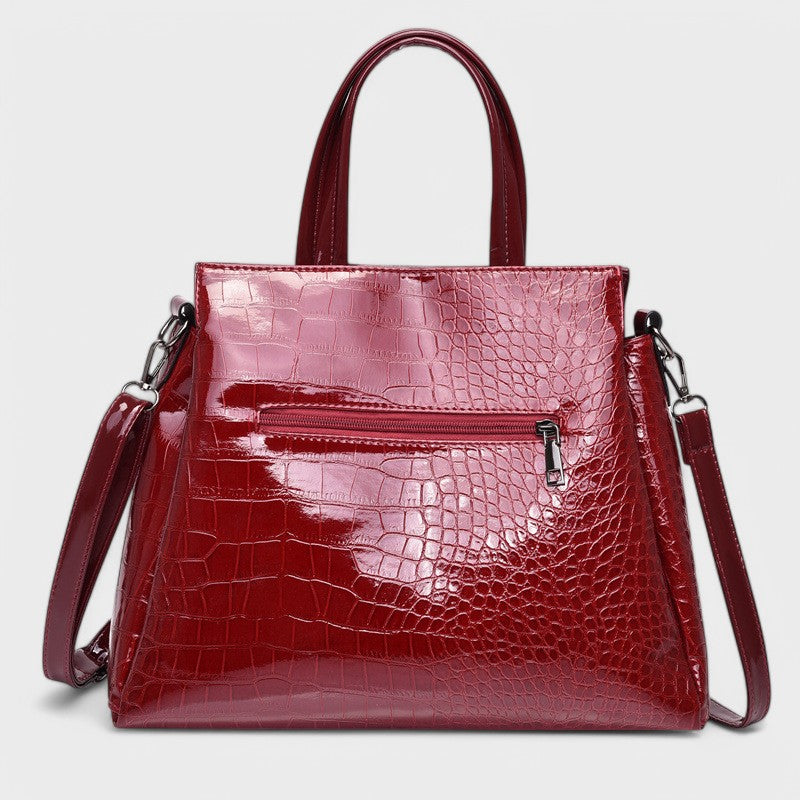 Nora. - Elegantes 3-teiliges schwarzes Krokodilleder-Taschen-Set