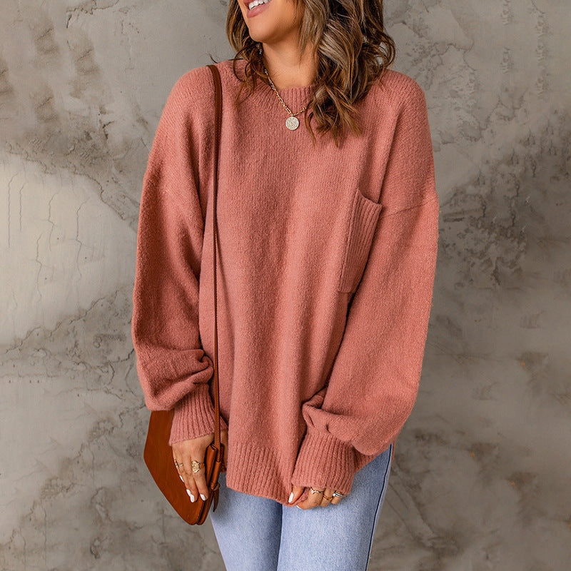 Rundhals Langarm Lässiger Pullover