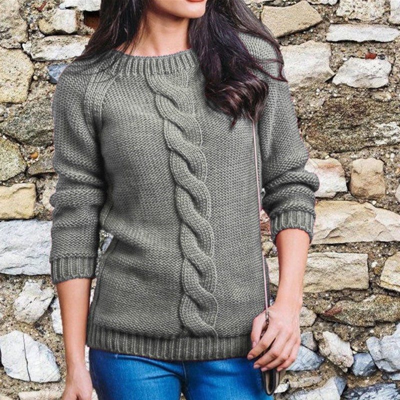 Tau Geflochtene Details Rundhals Langarmpullover