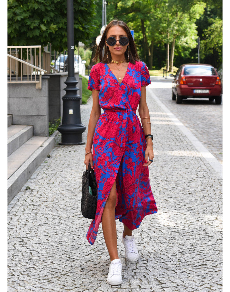Acadia - Damen Midi Kleid mit kurzen Ärmeln und Blumenmuster