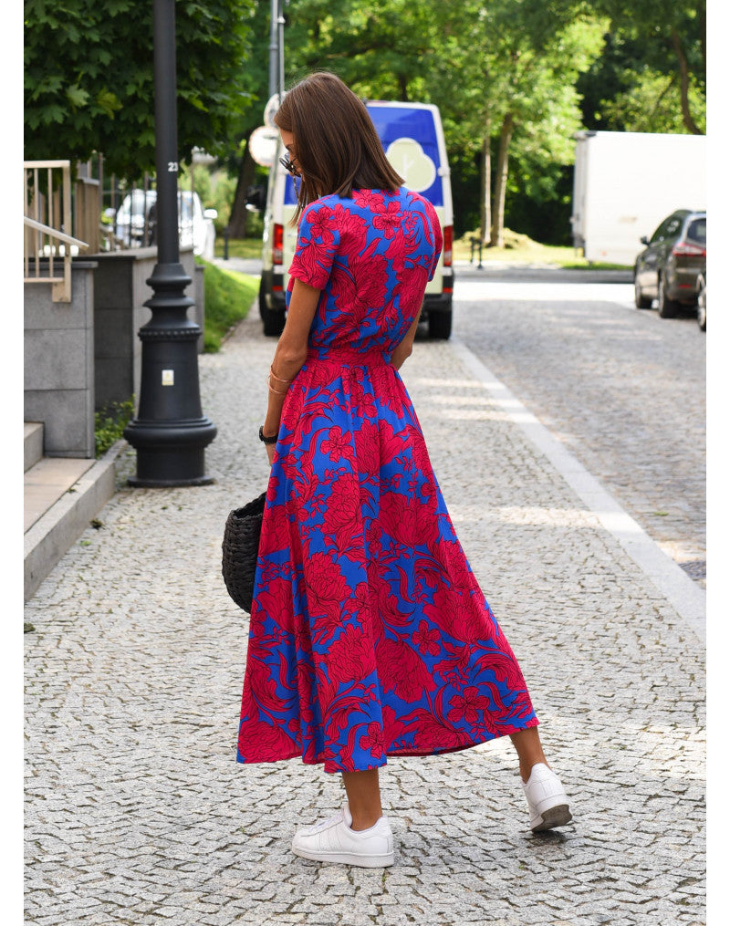 Acadia - Damen Midi Kleid mit kurzen Ärmeln und Blumenmuster