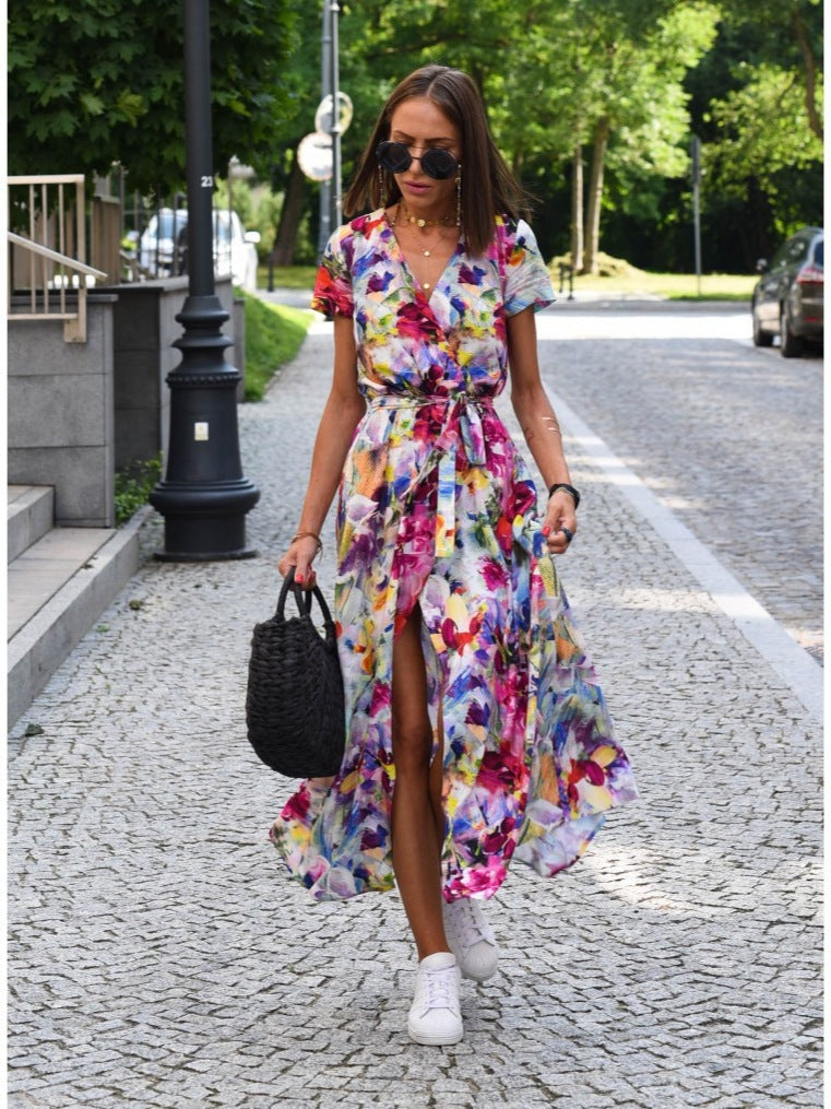 Acadia - Damen Midi Kleid mit kurzen Ärmeln und Blumenmuster