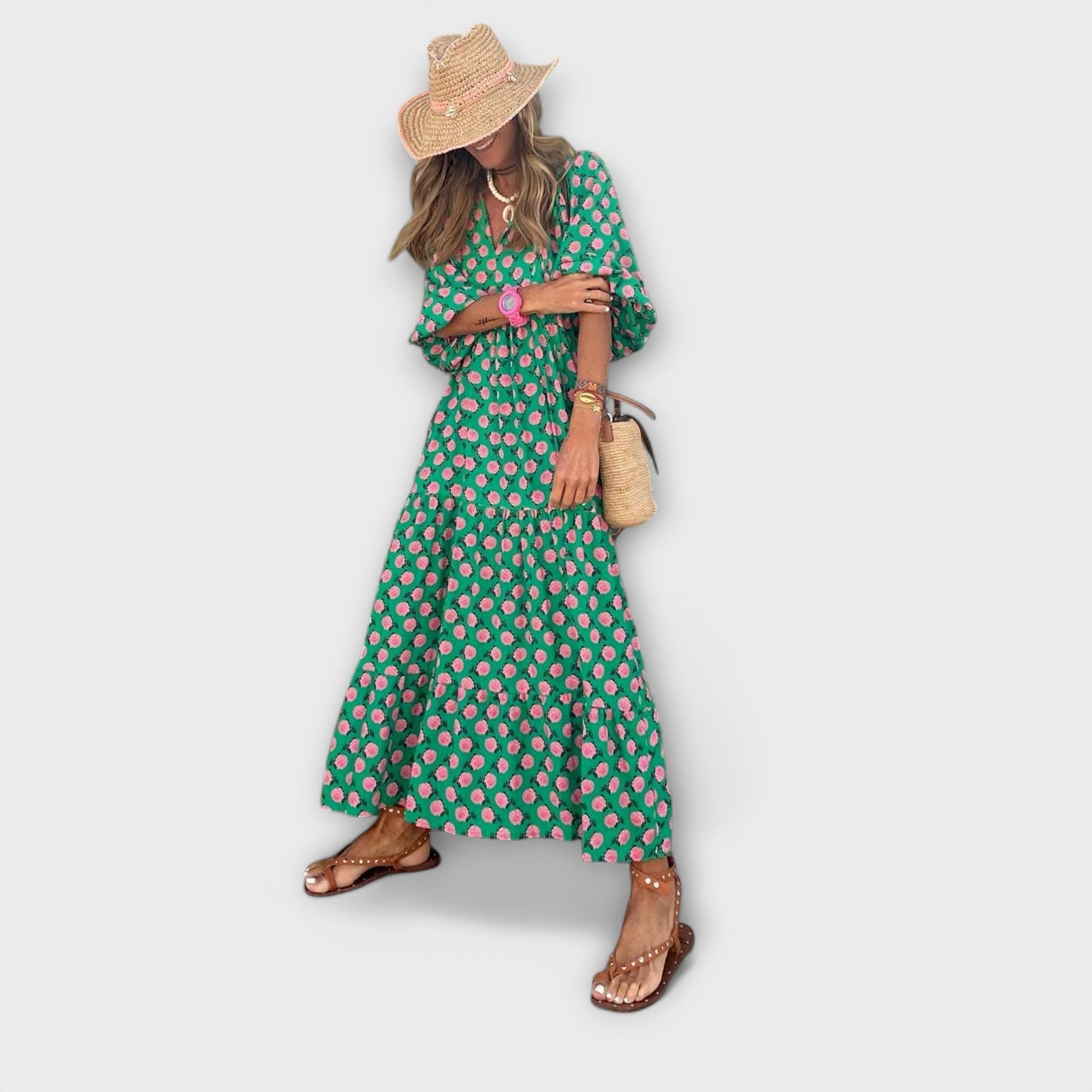 Elegantes Maxikleid mit geometrischem Design