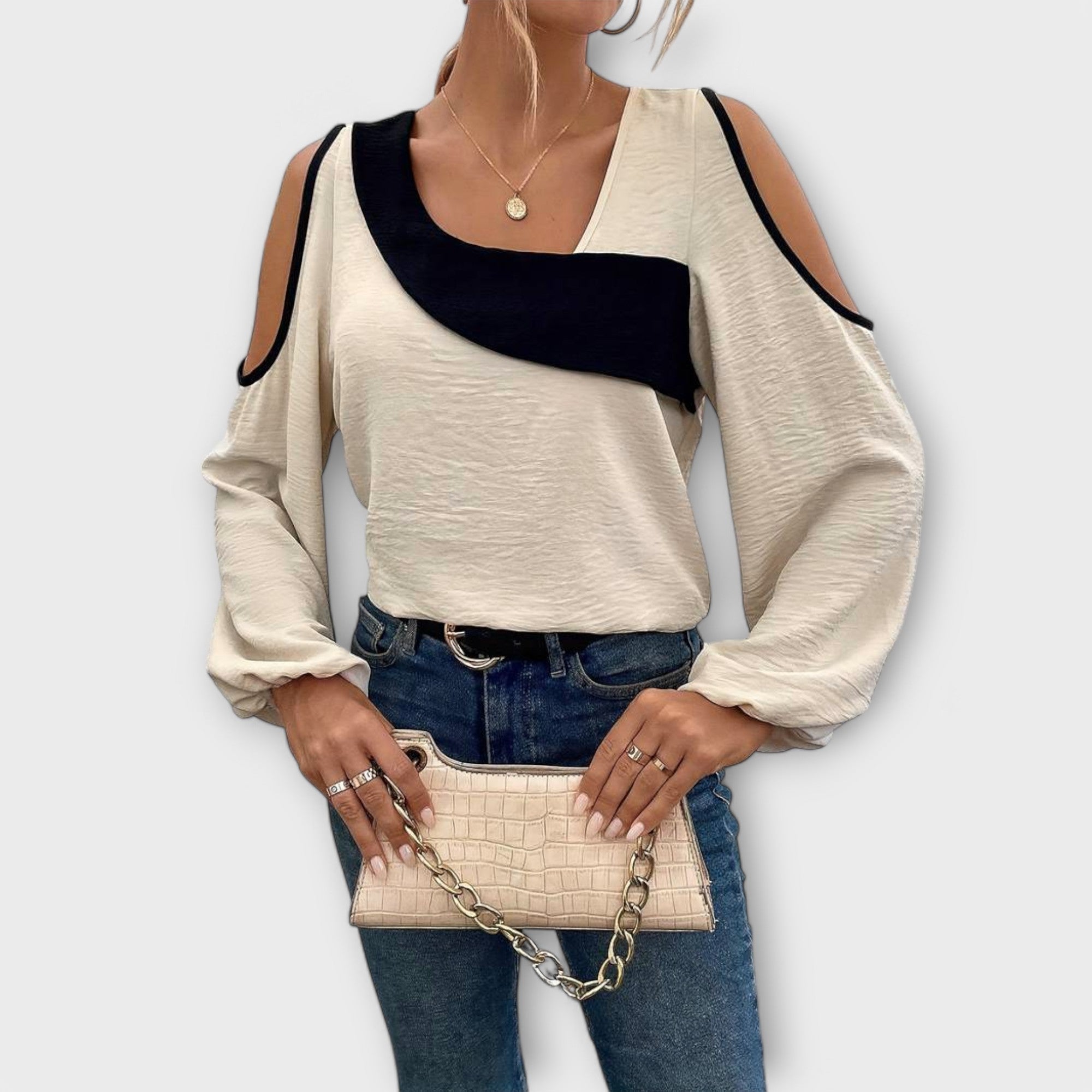Scarlett – Farbblock-Bluse, Quadratischer Ausschnitt