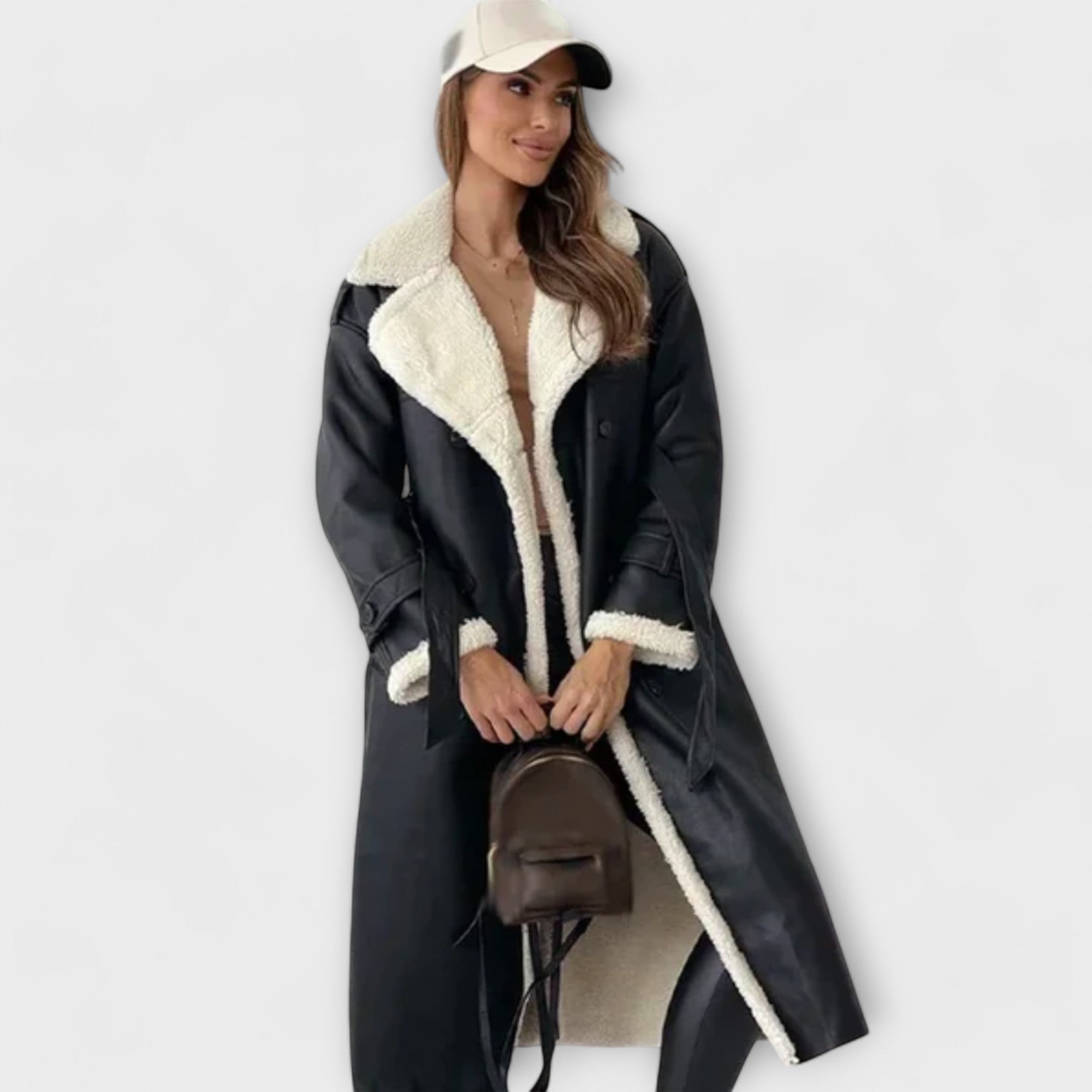 Luna - Lange klassische Jacke mit Fleece-Futter und Teddy-Kragen