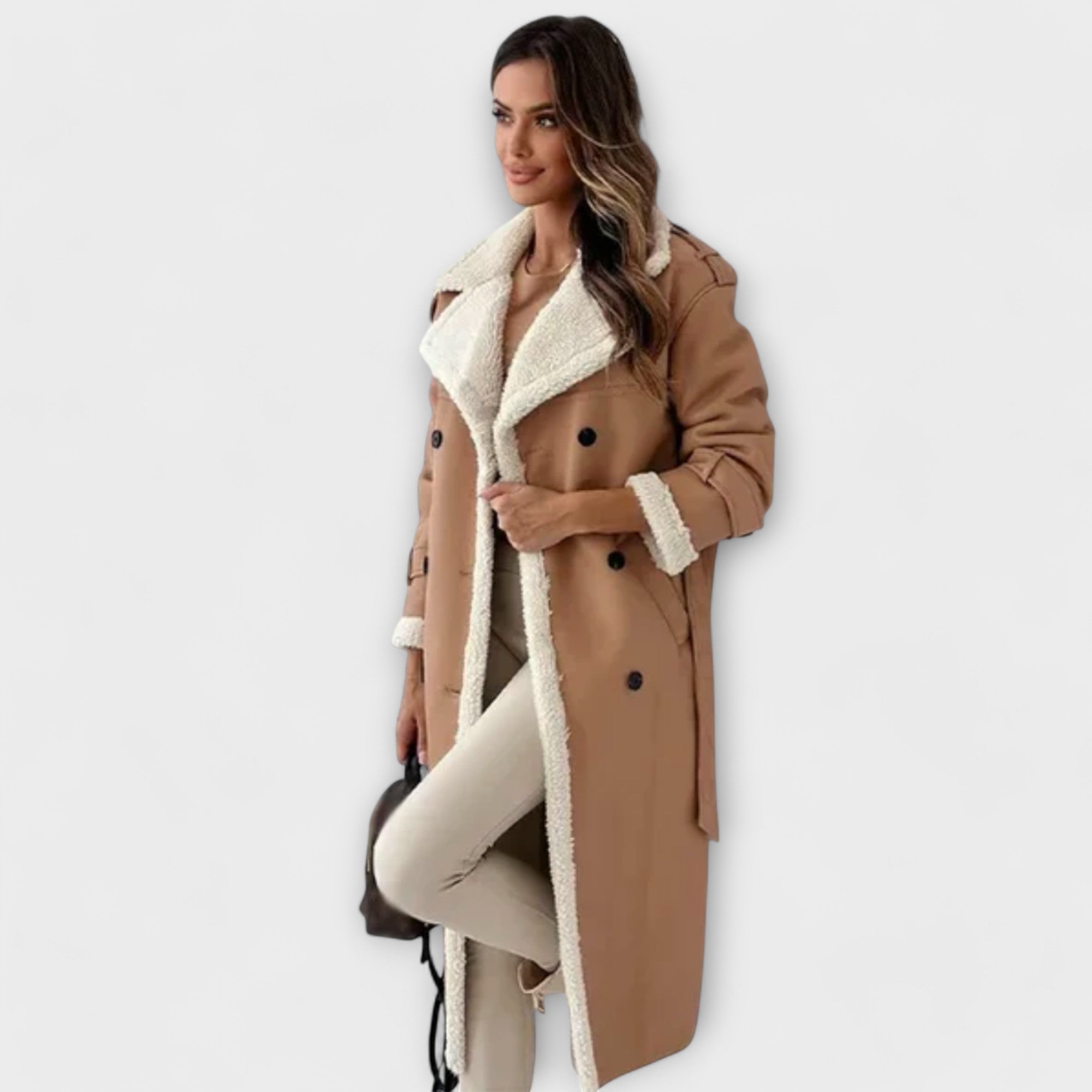 Luna - Lange klassische Jacke mit Fleece-Futter und Teddy-Kragen