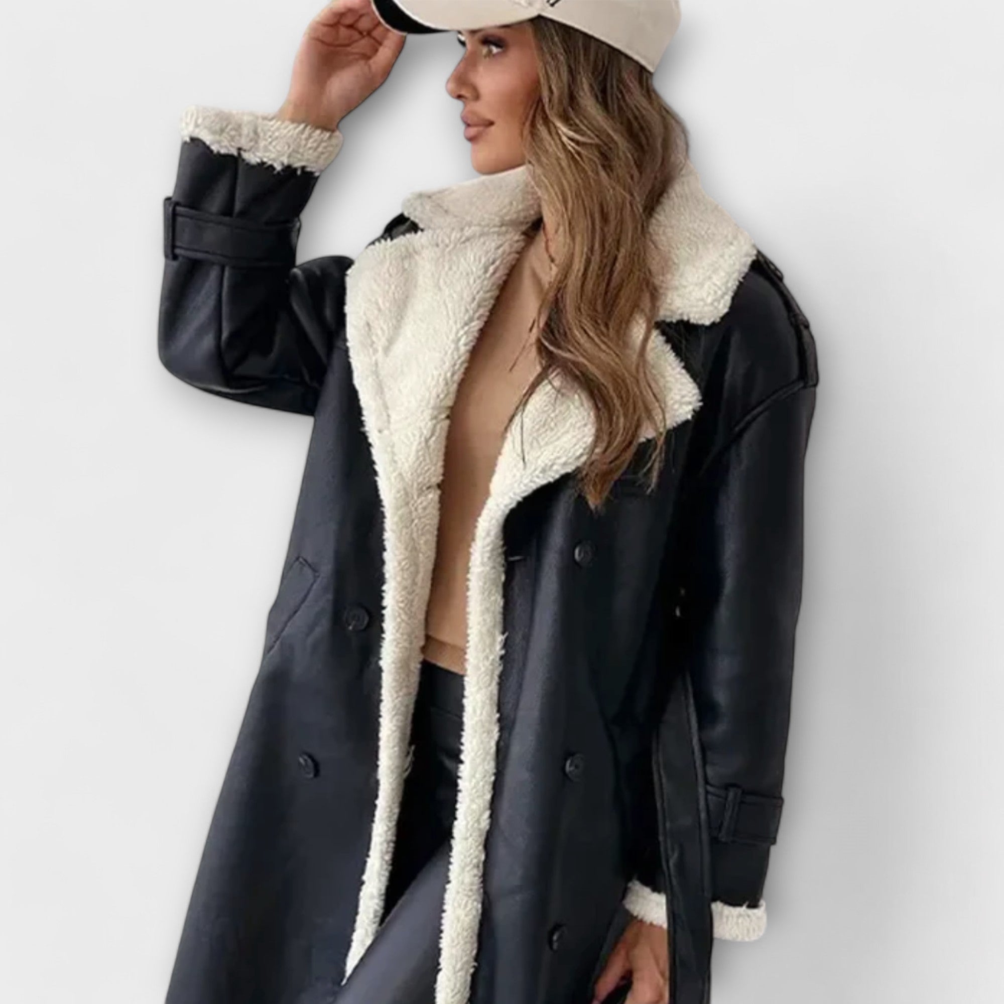 Luna - Lange klassische Jacke mit Fleece-Futter und Teddy-Kragen