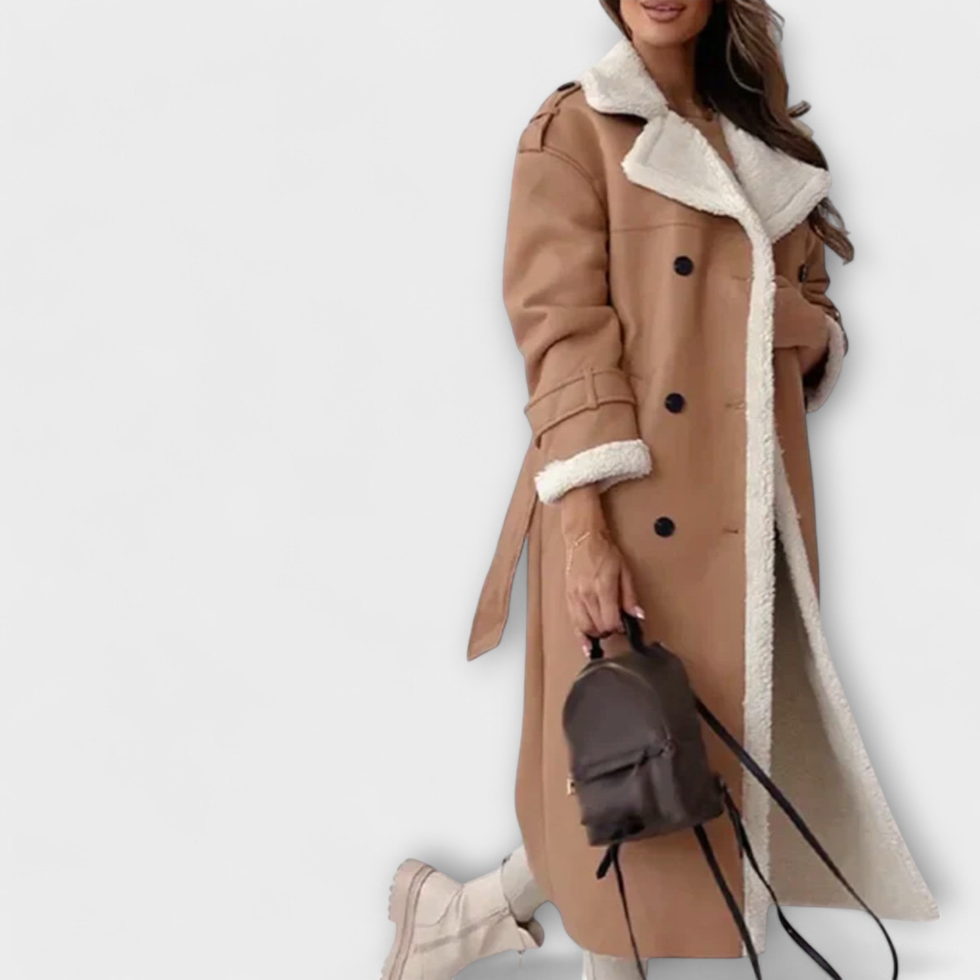 Luna - Lange klassische Jacke mit Fleece-Futter und Teddy-Kragen