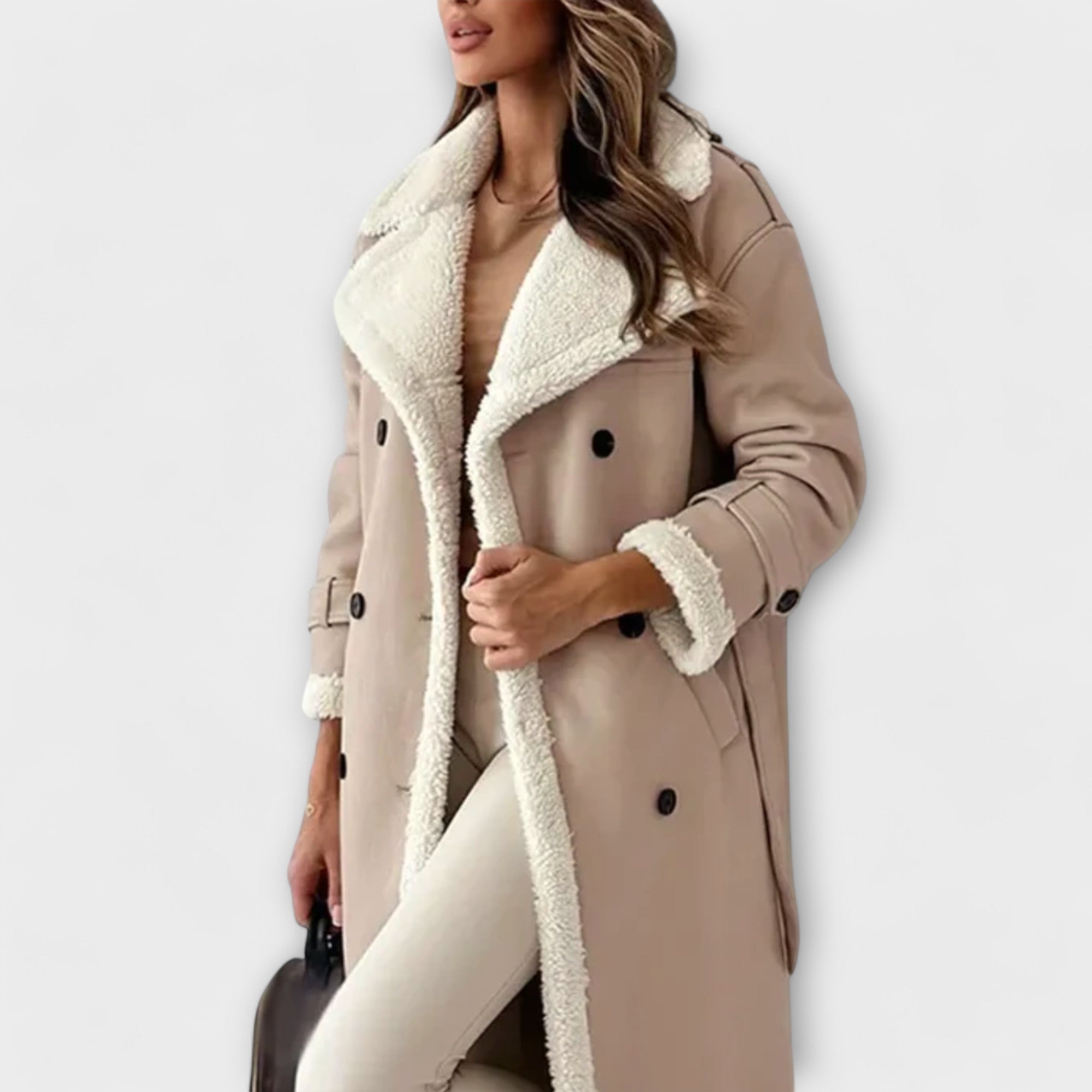 Luna - Lange klassische Jacke mit Fleece-Futter und Teddy-Kragen