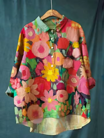 Samantha | Lebhaftes Blumenkleid mit Knöpfen