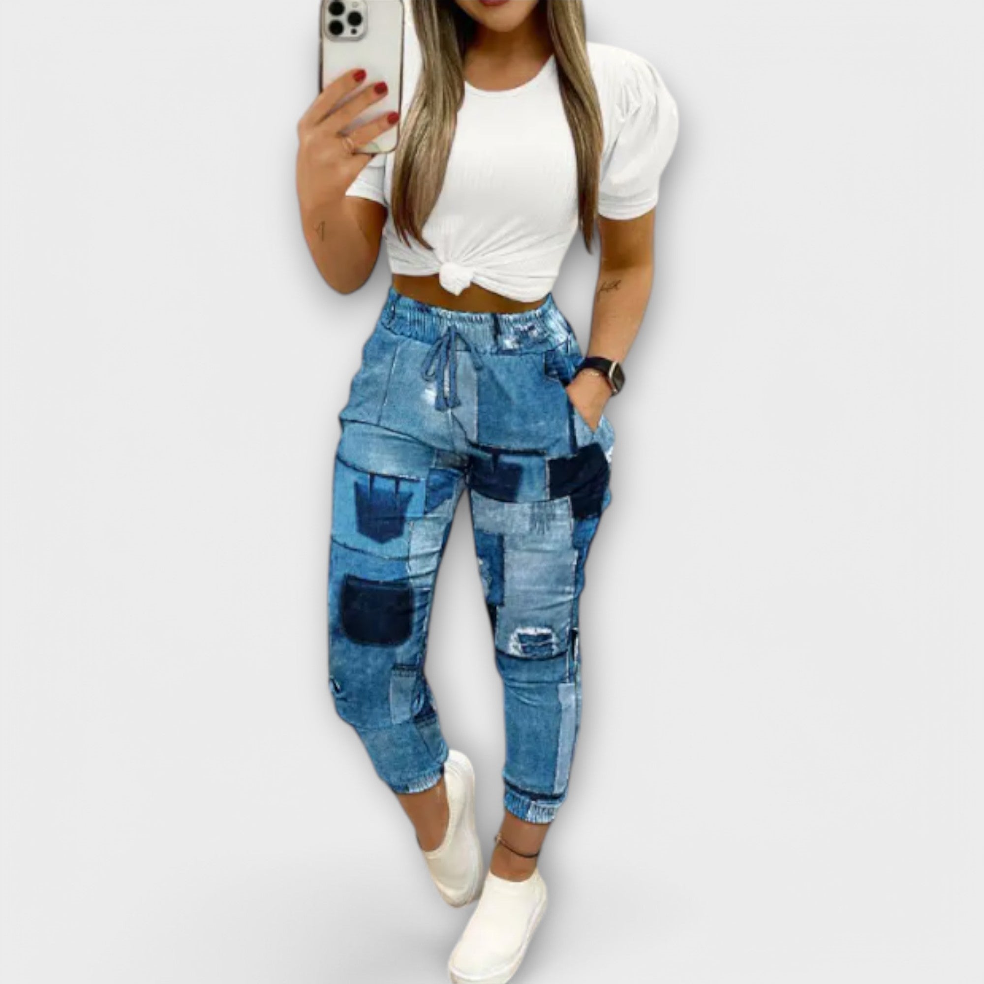 Zoe – Karierte Hose mit Kordelzug und Bündchen