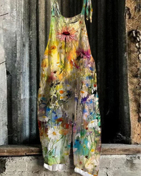 Xanthe - Daisy Floral Art Lockere Jumpsuit