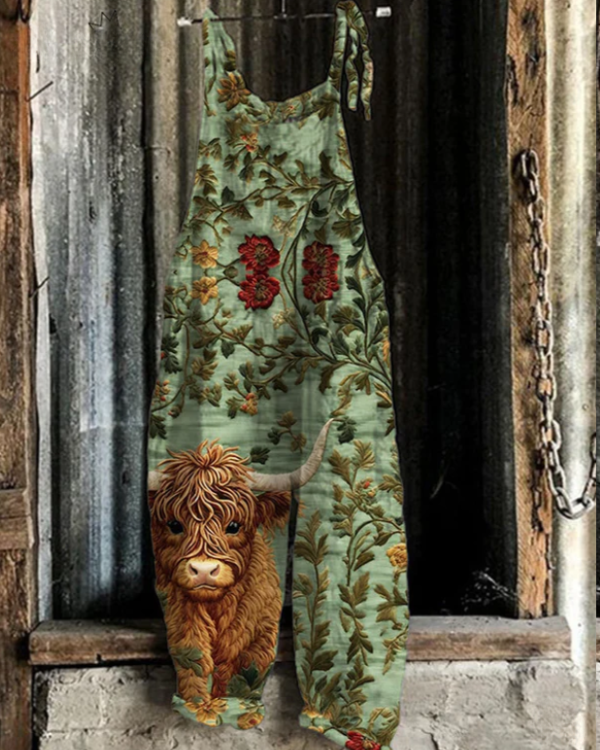 Capri - Floral Bestickter Hochlandrind Jumpsuit