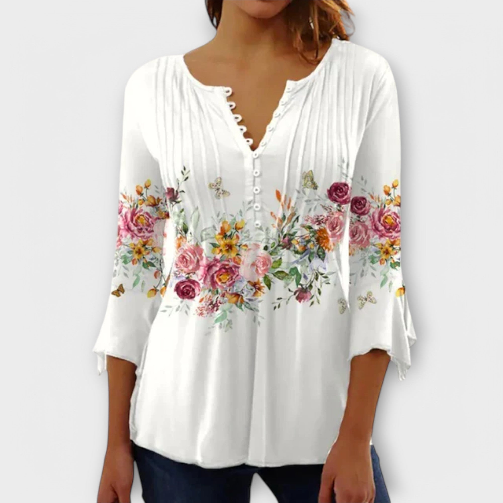Juliane - Bluse mit V-Ausschnitt und Ärmeln