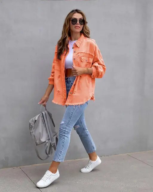 Lyra – Trendige Distressed Casual Chic Jacke