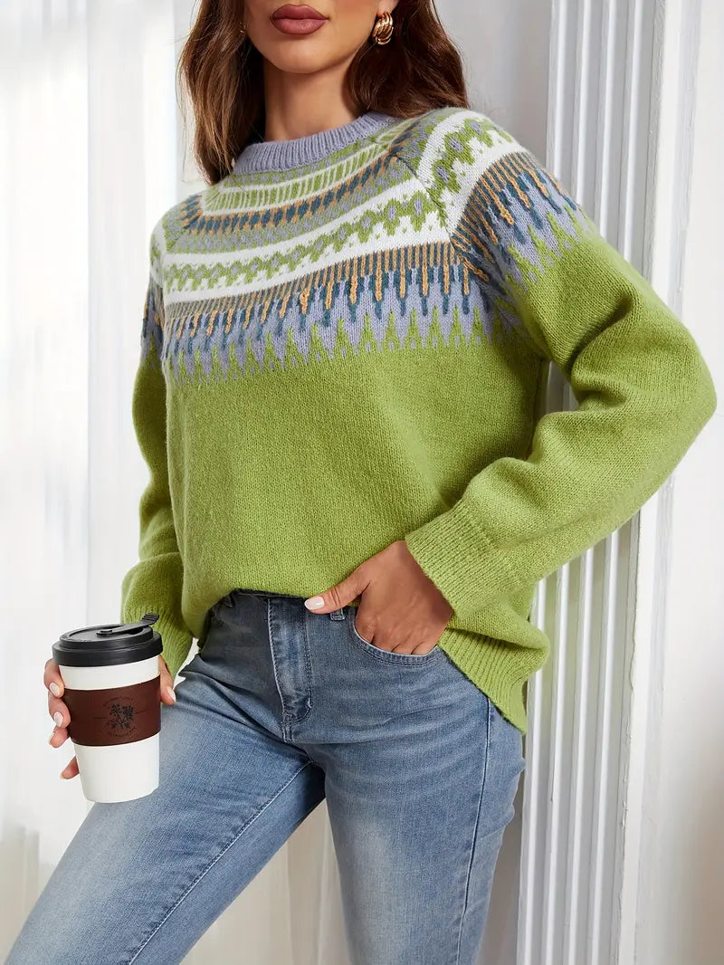 Bold Geo Muster Pullover im Retro-Stil