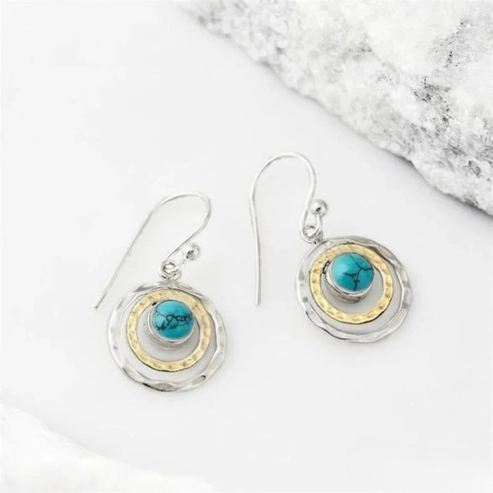 Boho Saturn Ohrringe mit Türkisstein in Silber & Gold Nora Zurich