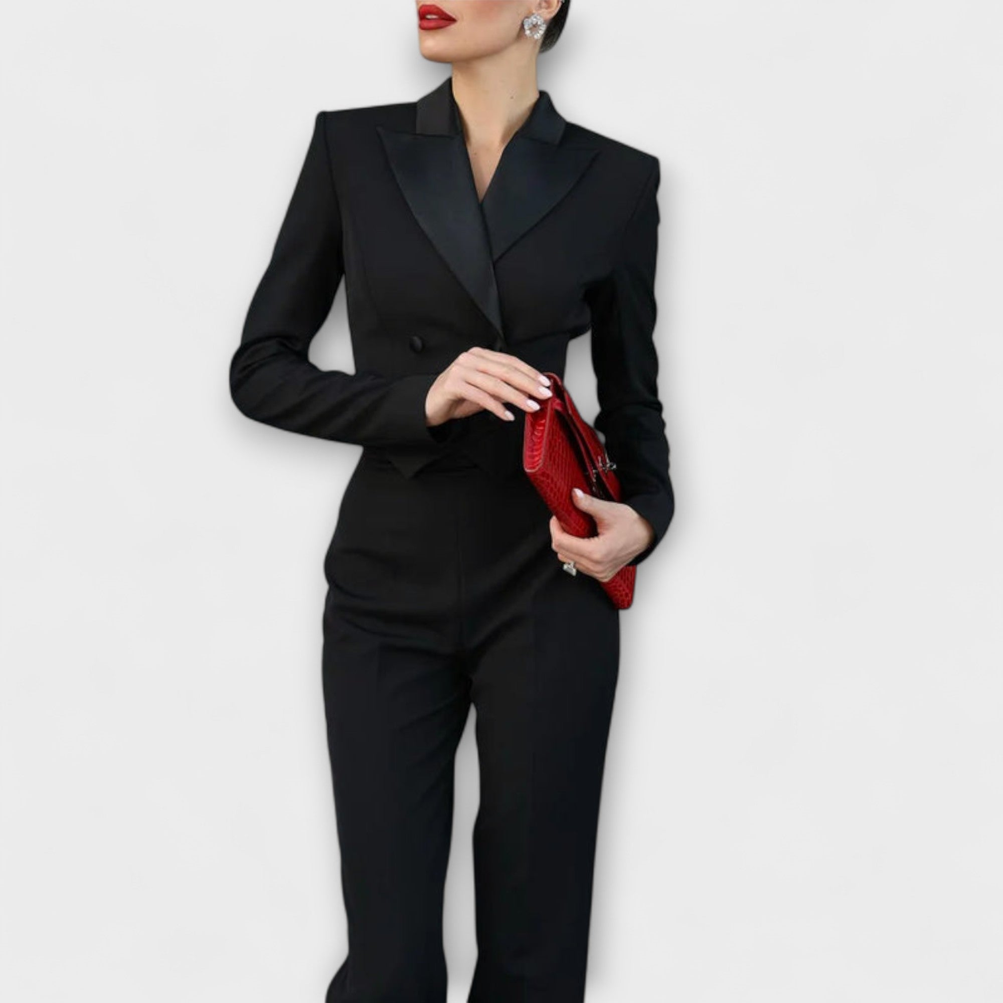 Noa - Schwarzes Perlenbesetztes Rückenfreies Kurzes Blazer Set Nora Zurich