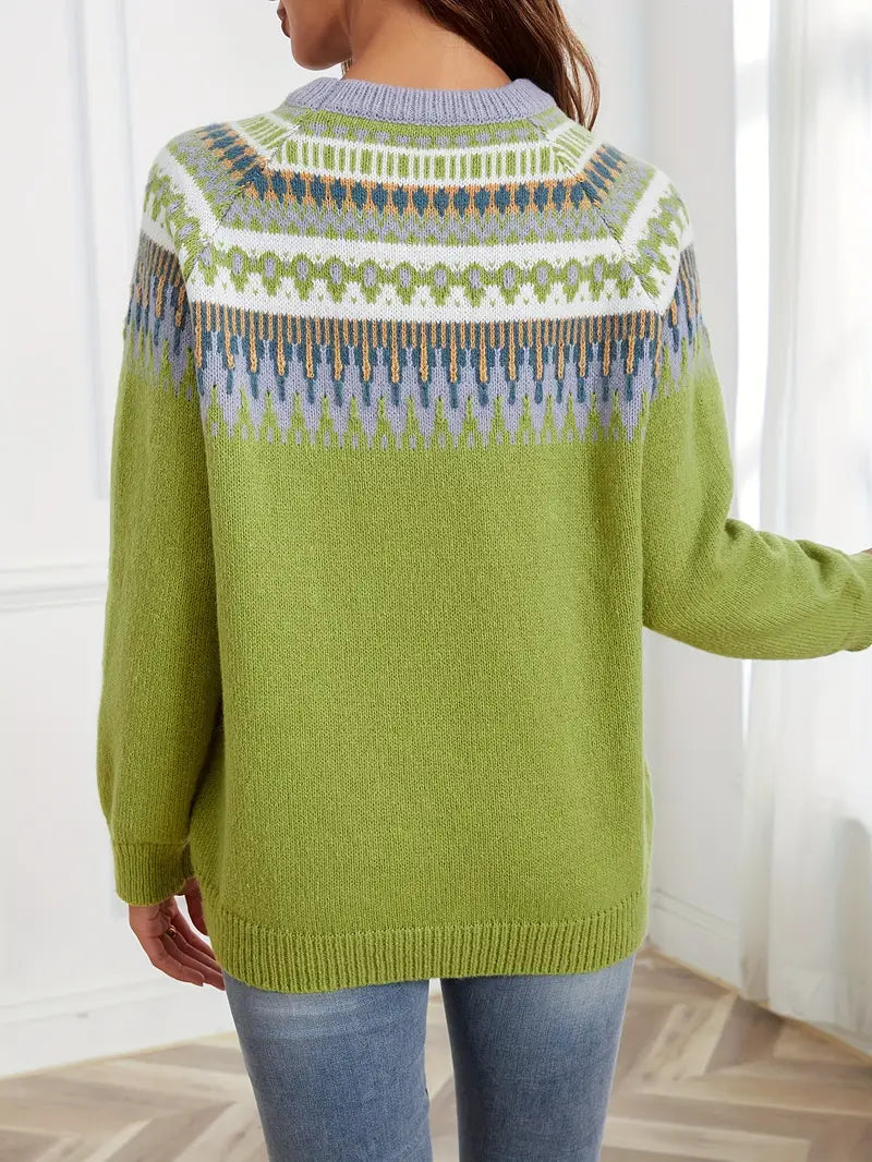 Bold Geo Muster Pullover im Retro-Stil