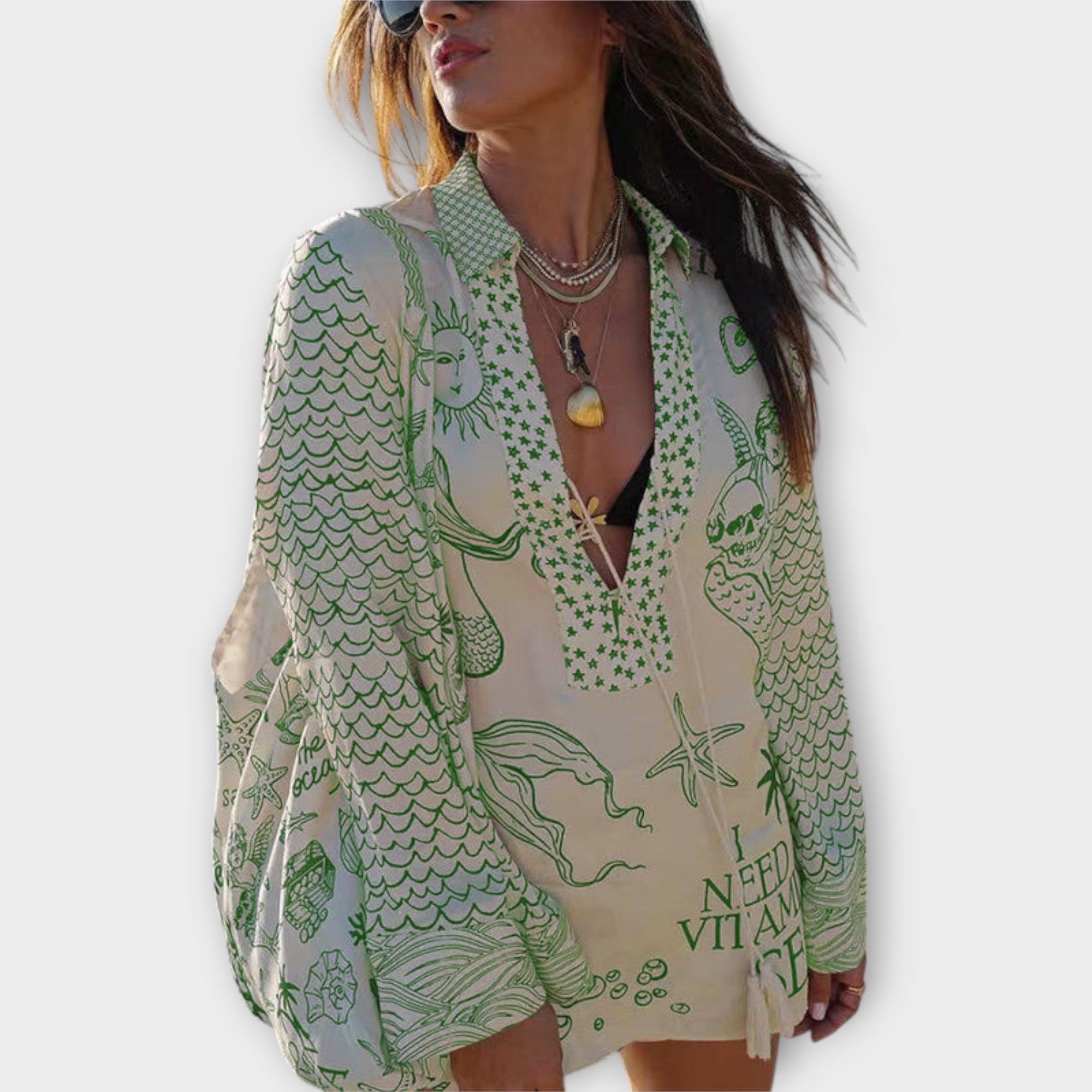 Liv - Wasser Satin Quasten Shirt und Shorts Set Nora Zurich
