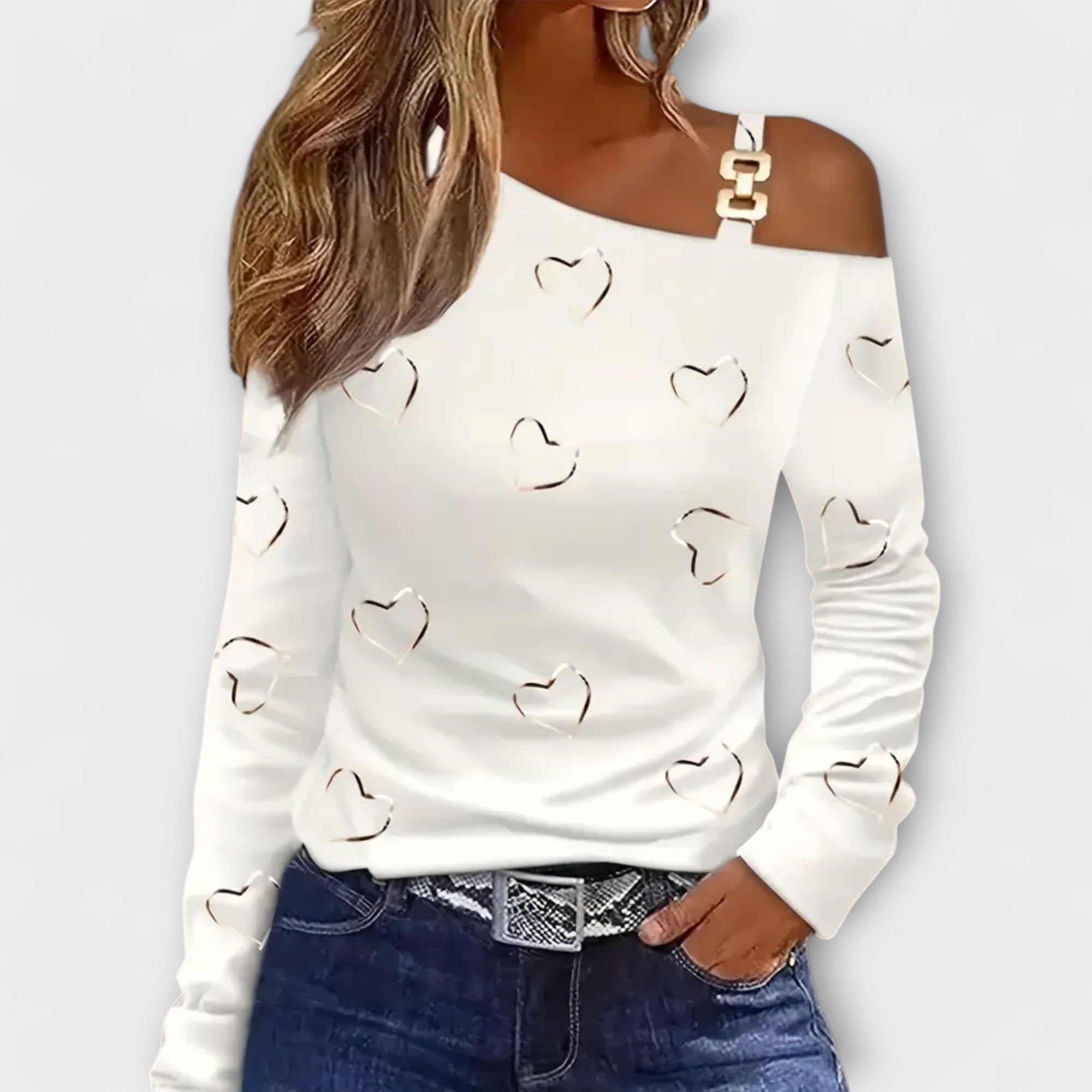 Evelyn – Lässiges Langarm-T-Shirt mit Herzdruck