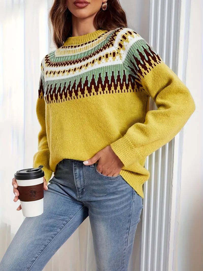 Bold Geo Muster Pullover im Retro-Stil