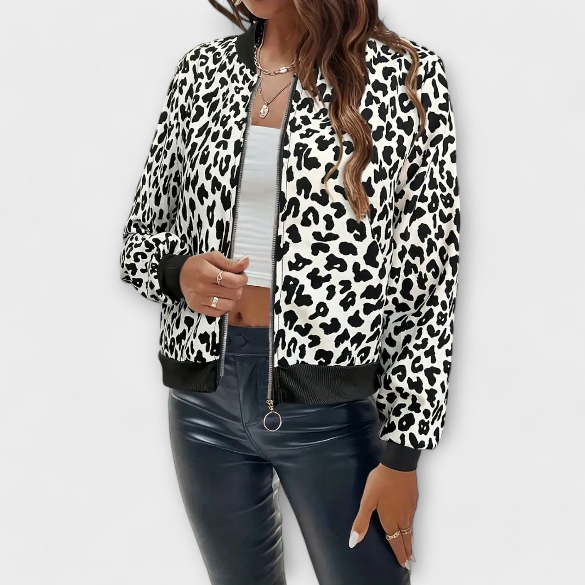 Leopardenmuster-Jacke mit Reißverschluss