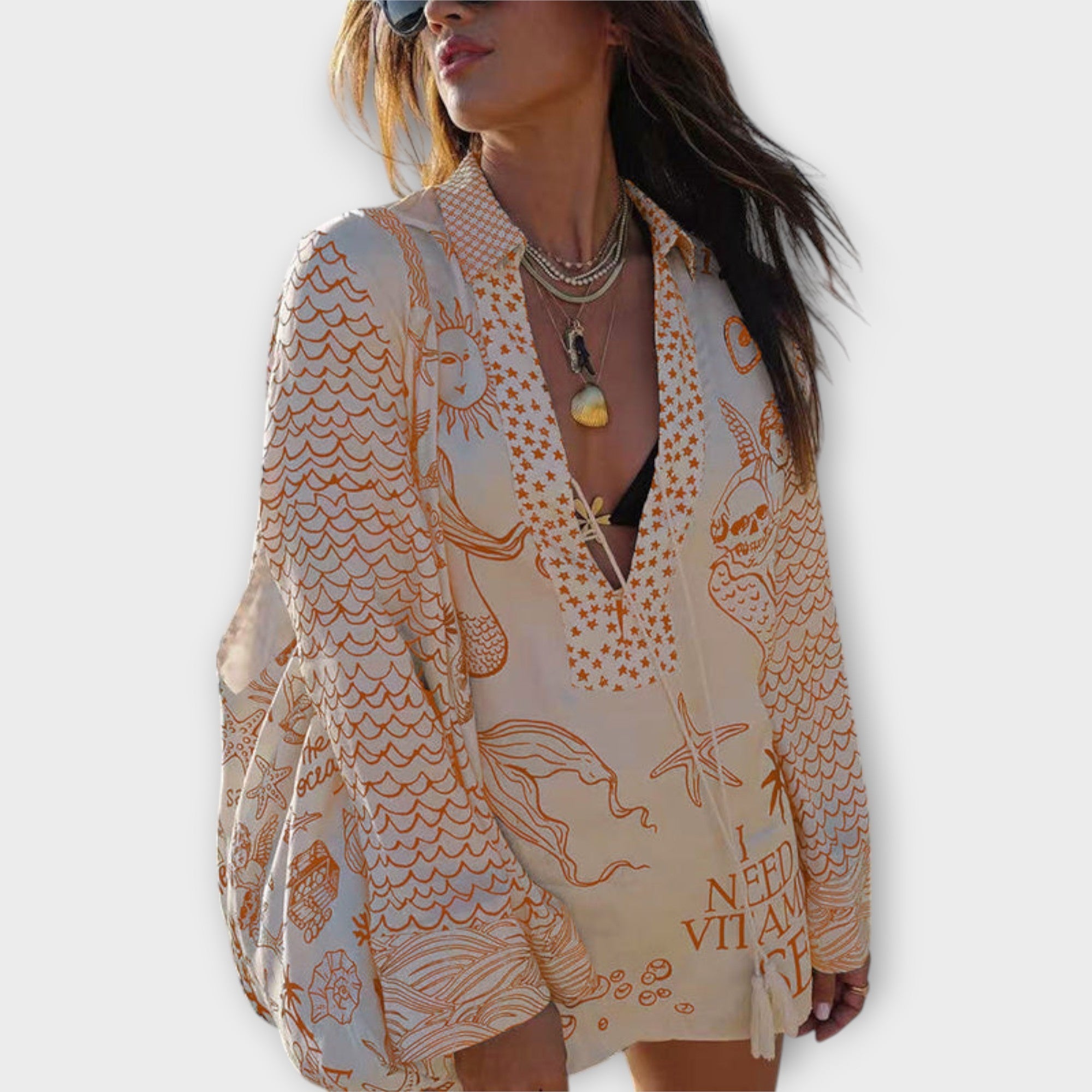 Liv - Wasser Satin Quasten Shirt und Shorts Set Nora Zurich