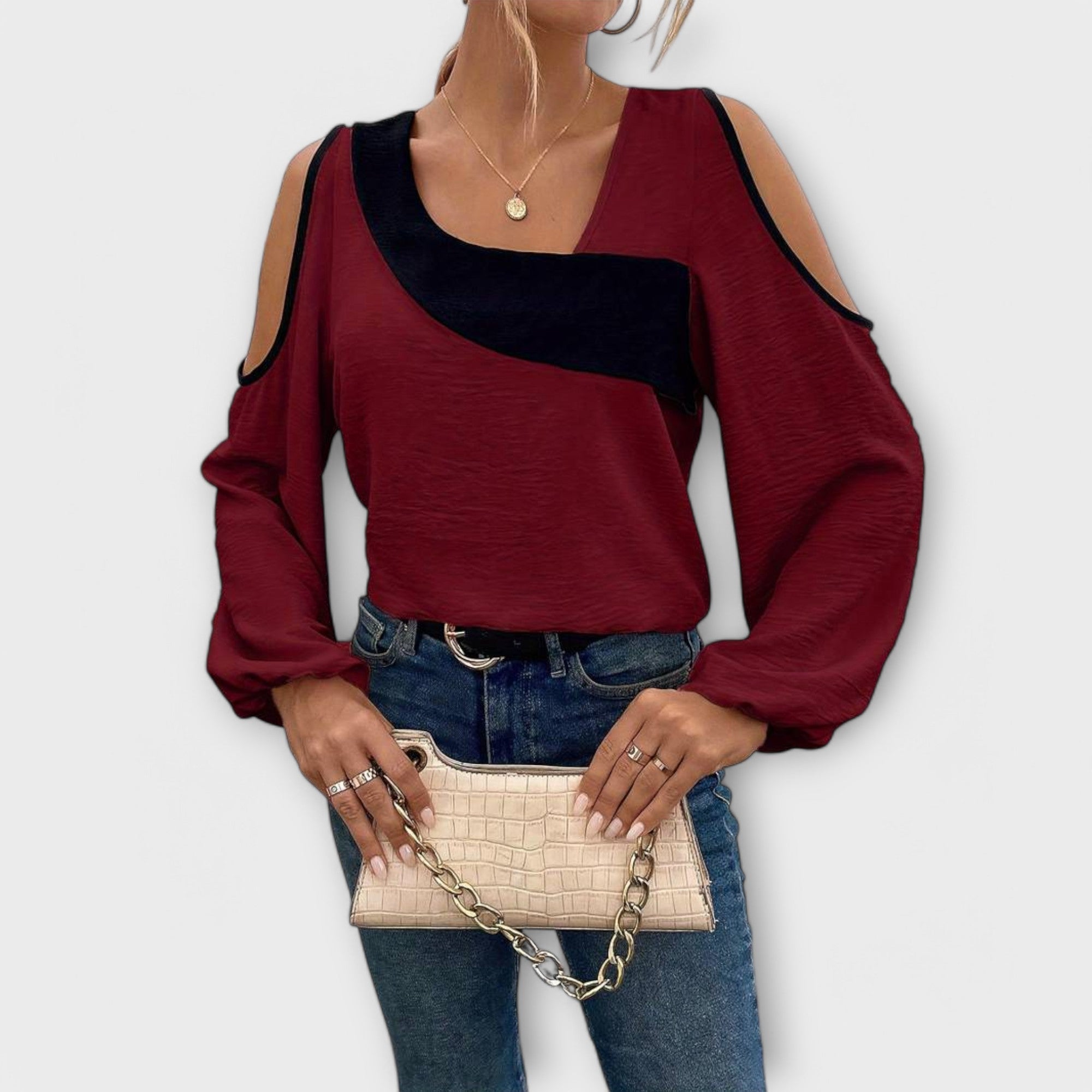 Scarlett – Farbblock-Bluse, Quadratischer Ausschnitt