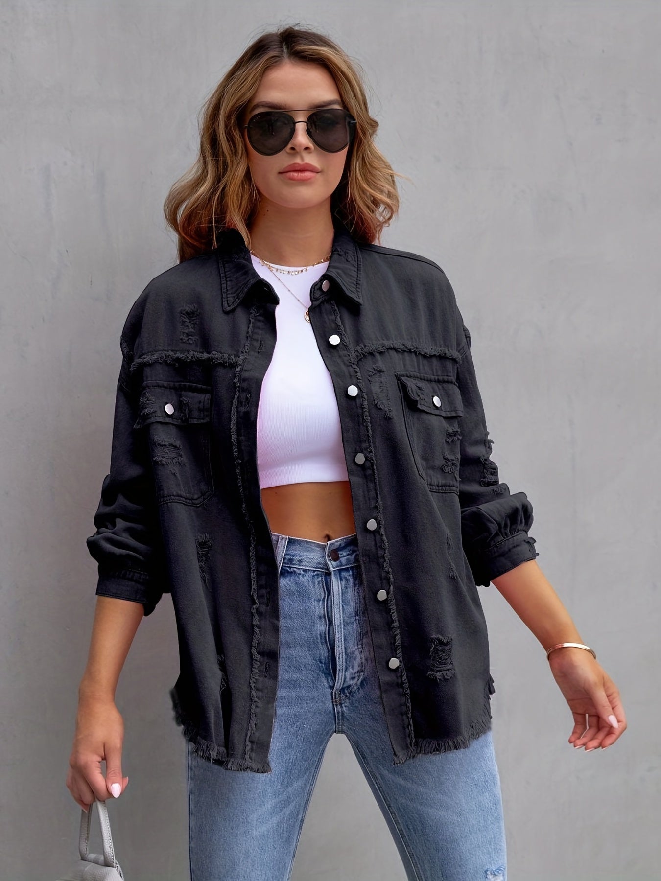 Lyra – Trendige Distressed Casual Chic Jacke