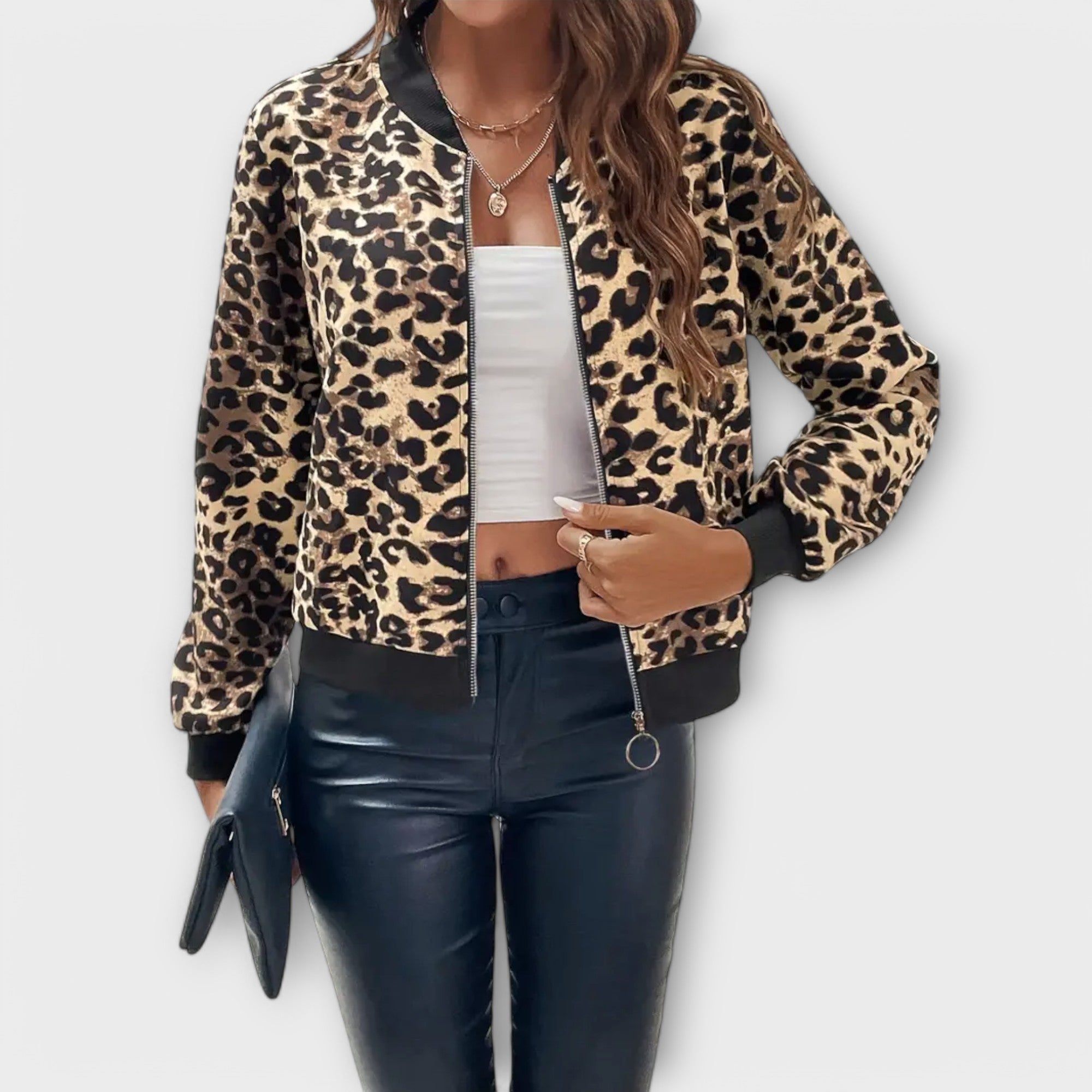 Leopardenmuster-Jacke mit Reißverschluss