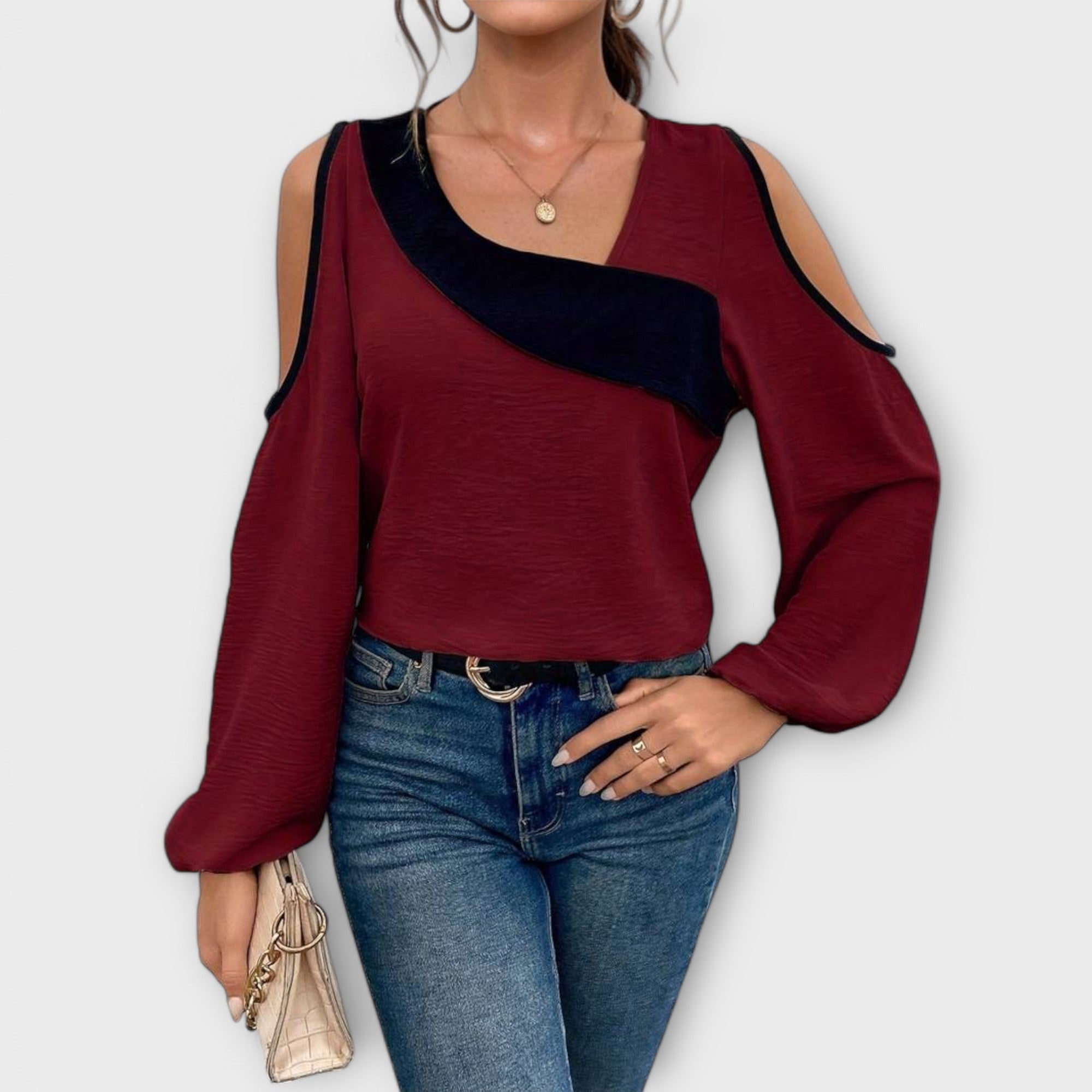 Scarlett – Farbblock-Bluse, Quadratischer Ausschnitt