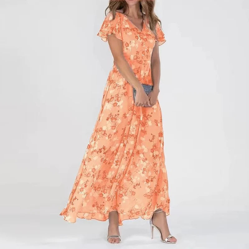 Saffron - Elegantes Rüschenshirt mit kurzen Ärmeln und fließendem Kleid