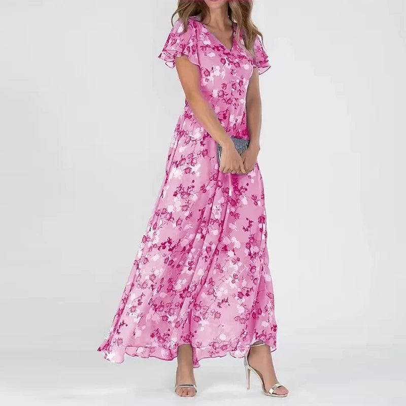 Saffron - Elegantes Rüschenshirt mit kurzen Ärmeln und fließendem Kleid