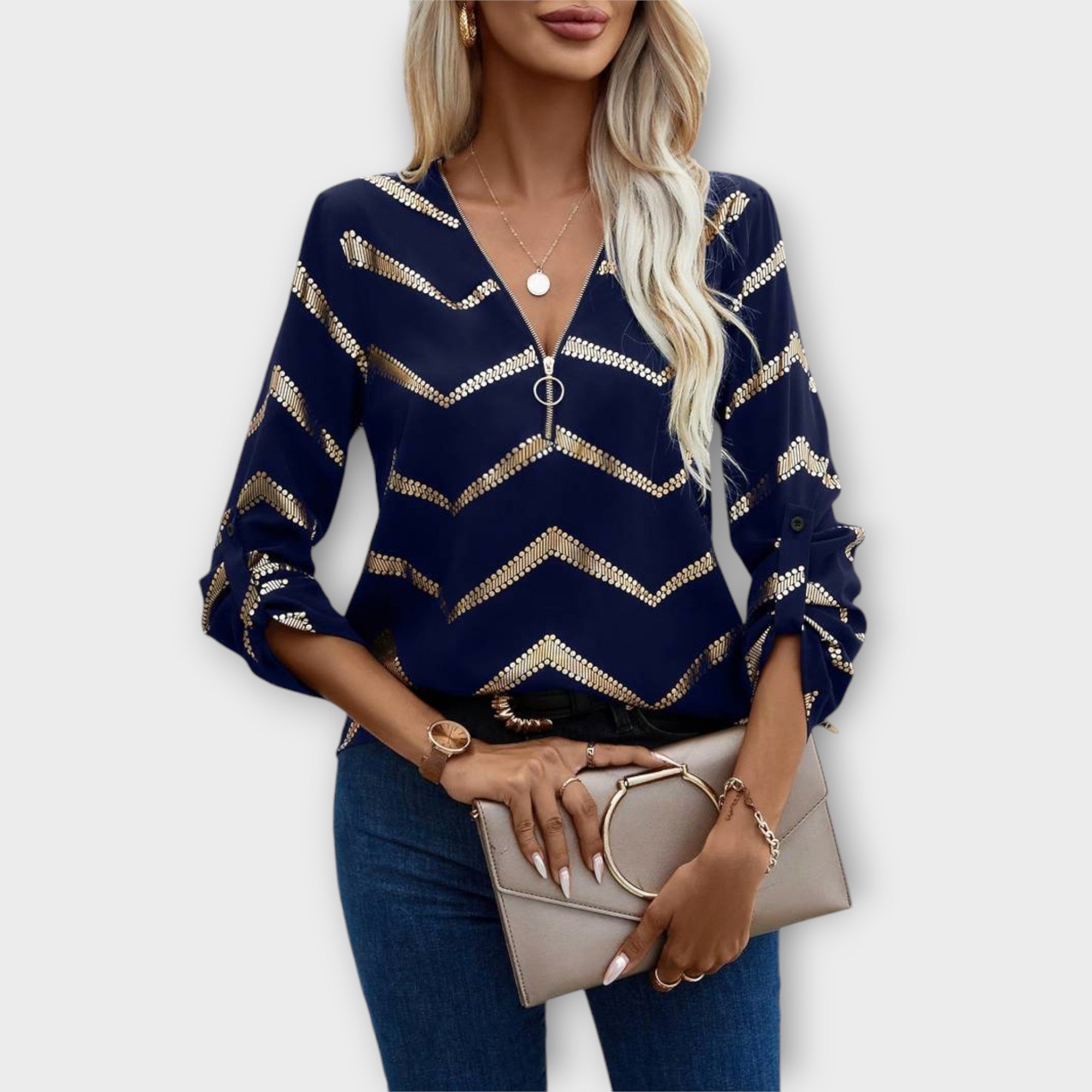 Emma – Zeitlose Chic-Bluse mit halbem Reißverschluss