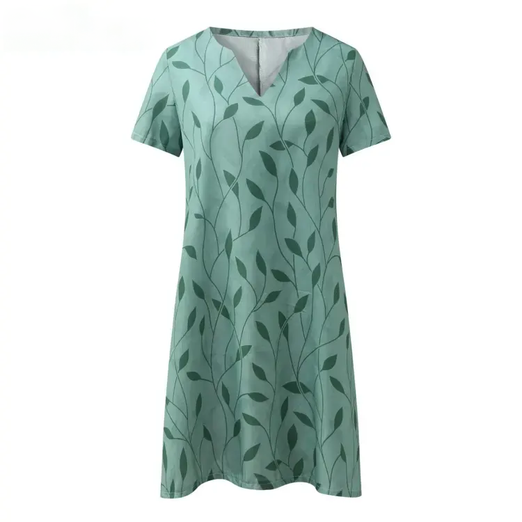 Aven - Damen V-Ausschnitt Gedrucktes Muster Lockeres Kleid