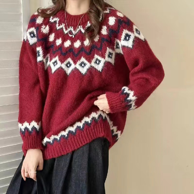 Bold Geo Muster Pullover im Retro-Stil