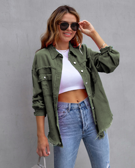 Lyra – Trendige Distressed Casual Chic Jacke