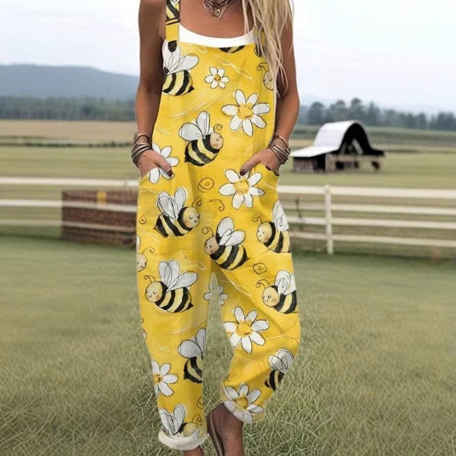 Kaelani - Damen Jumpsuit mit fliegenden Bienen Druck