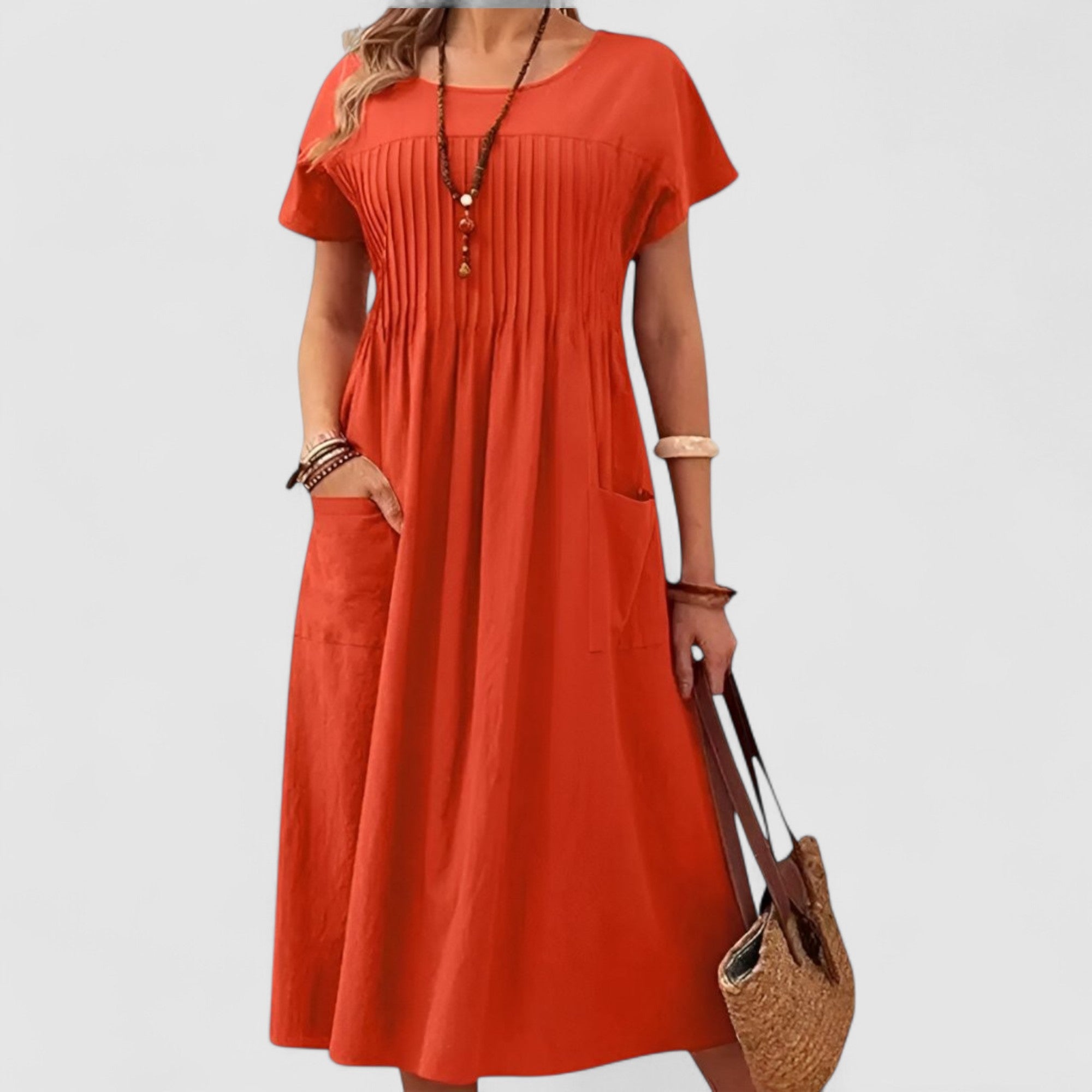 Leonie - Plissiertes Midi-Kleid mit Taschen