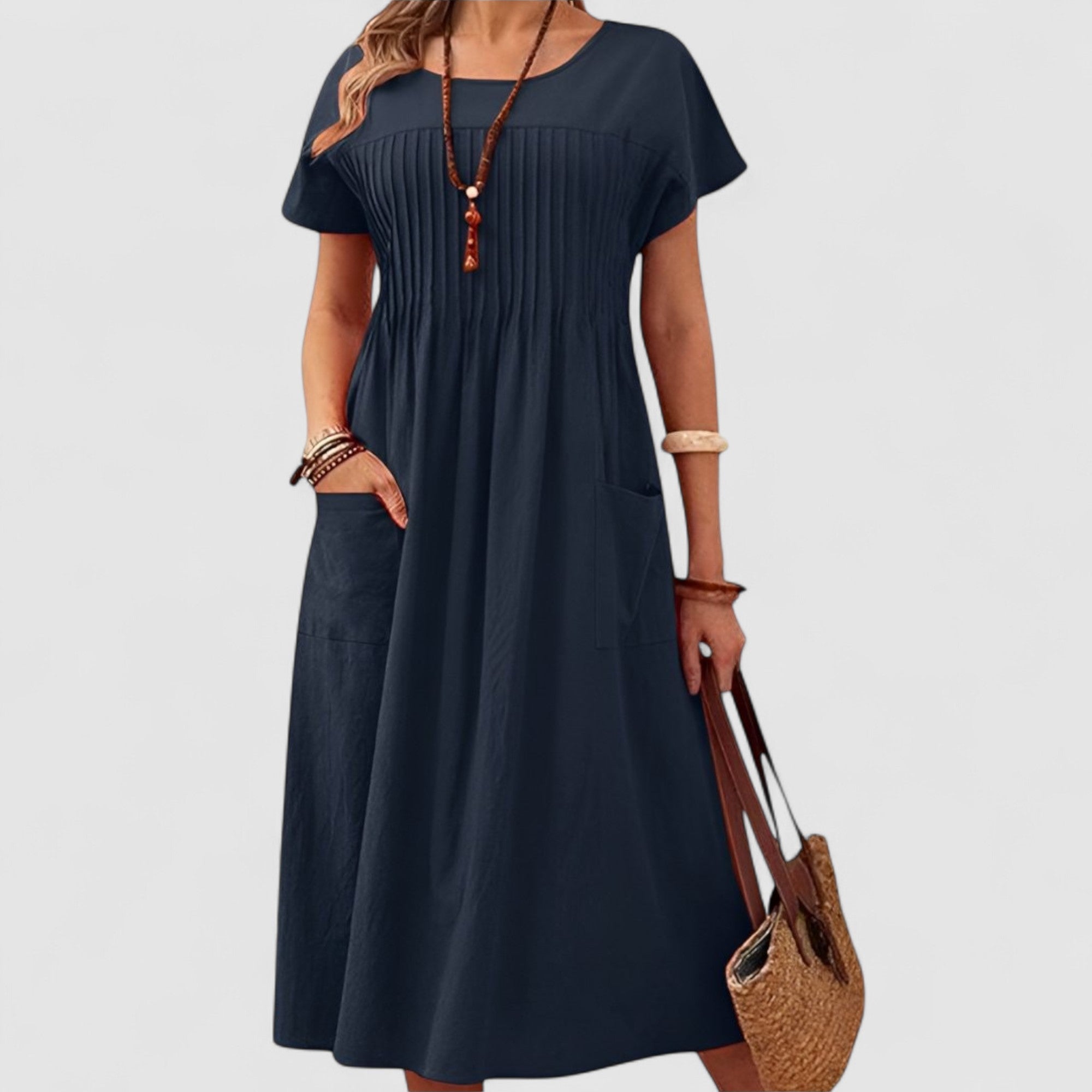 Leonie - Plissiertes Midi-Kleid mit Taschen